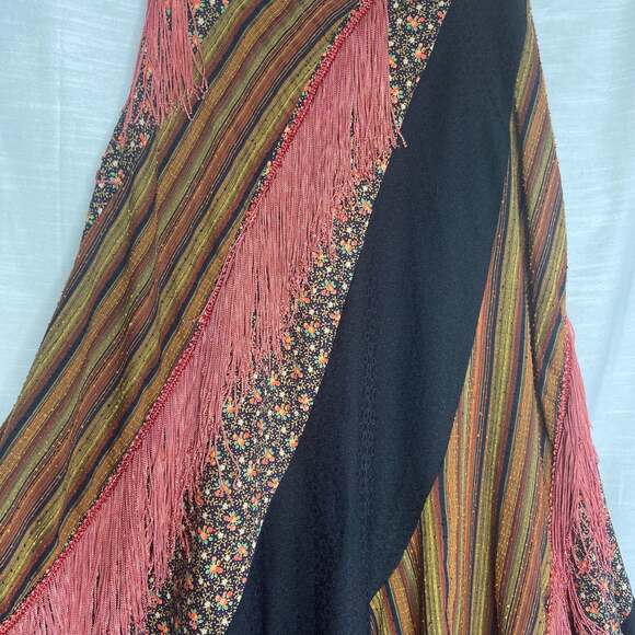 Handmade Vintage Style Boho Full Floral Skirt with Fringe - Picture 9 of 9